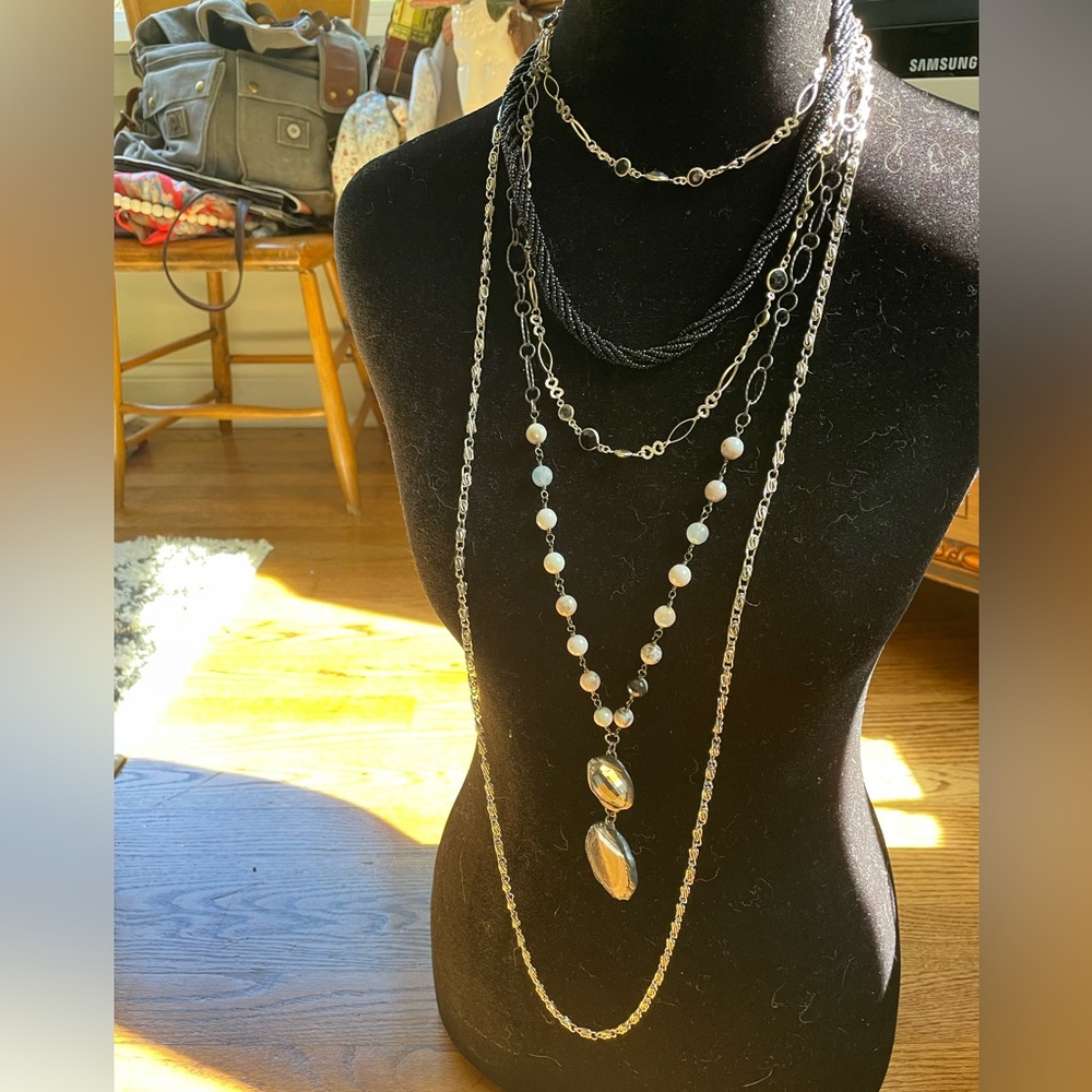 Silver and Black Necklace Stack Jewelry Bundle Earrings Bracelets